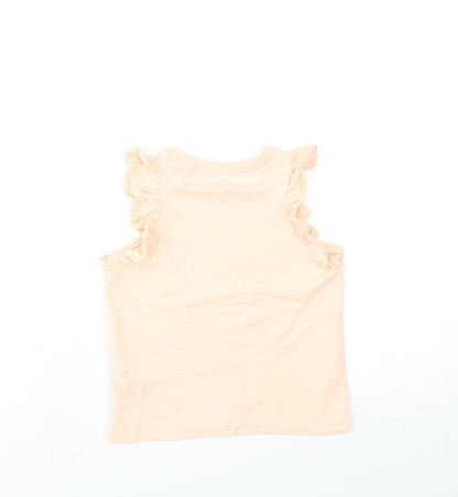 Back view of Marks & Spencer girls’ pink cotton basic tank, size 3-4, years round neck pullover