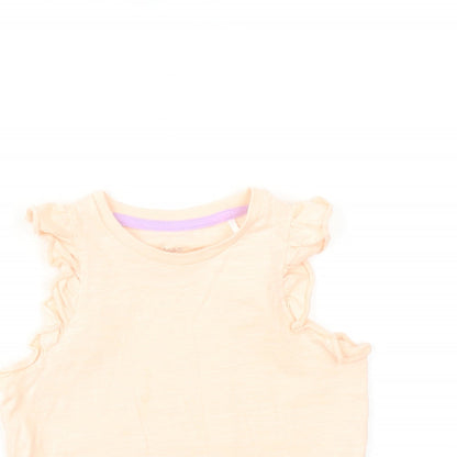 Close-up detail of Marks & Spencer girls’ pink cotton basic tank, size 3-4, years round neck pullover