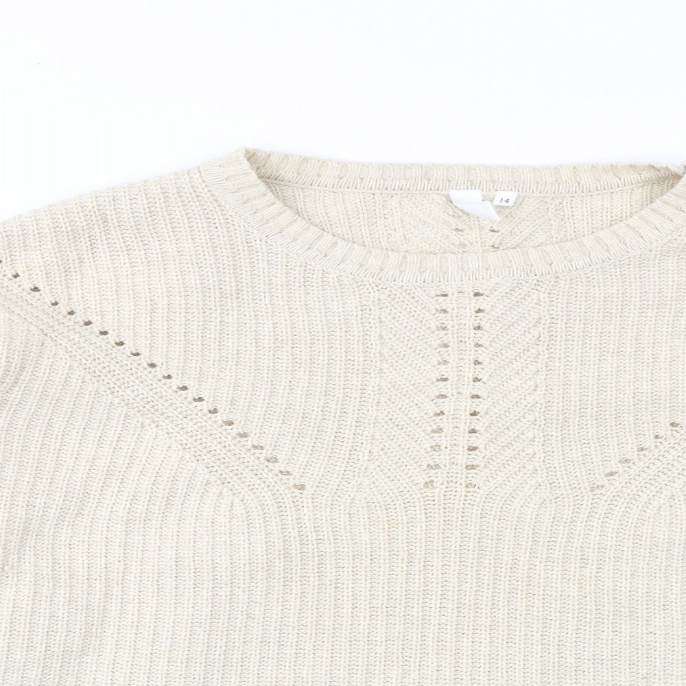 And/Or Womens Beige Round Neck Acrylic Pullover Jumper Size 14