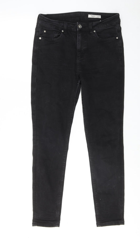 Preloved Marks and Spencer Womens Black Cotton Skinny Jeans Size 12 Regular Zip - Front