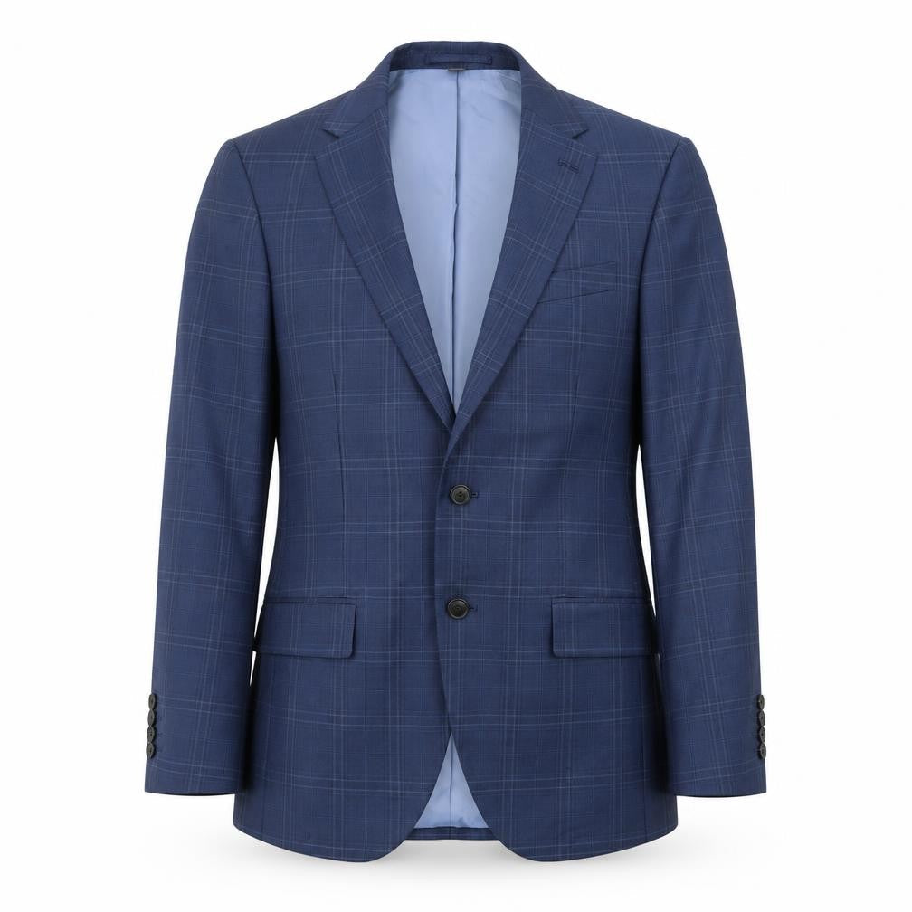 Marks & Spencer Mens Blue Plaid Polyester Jacket Suit Jacket Size 38 Regular