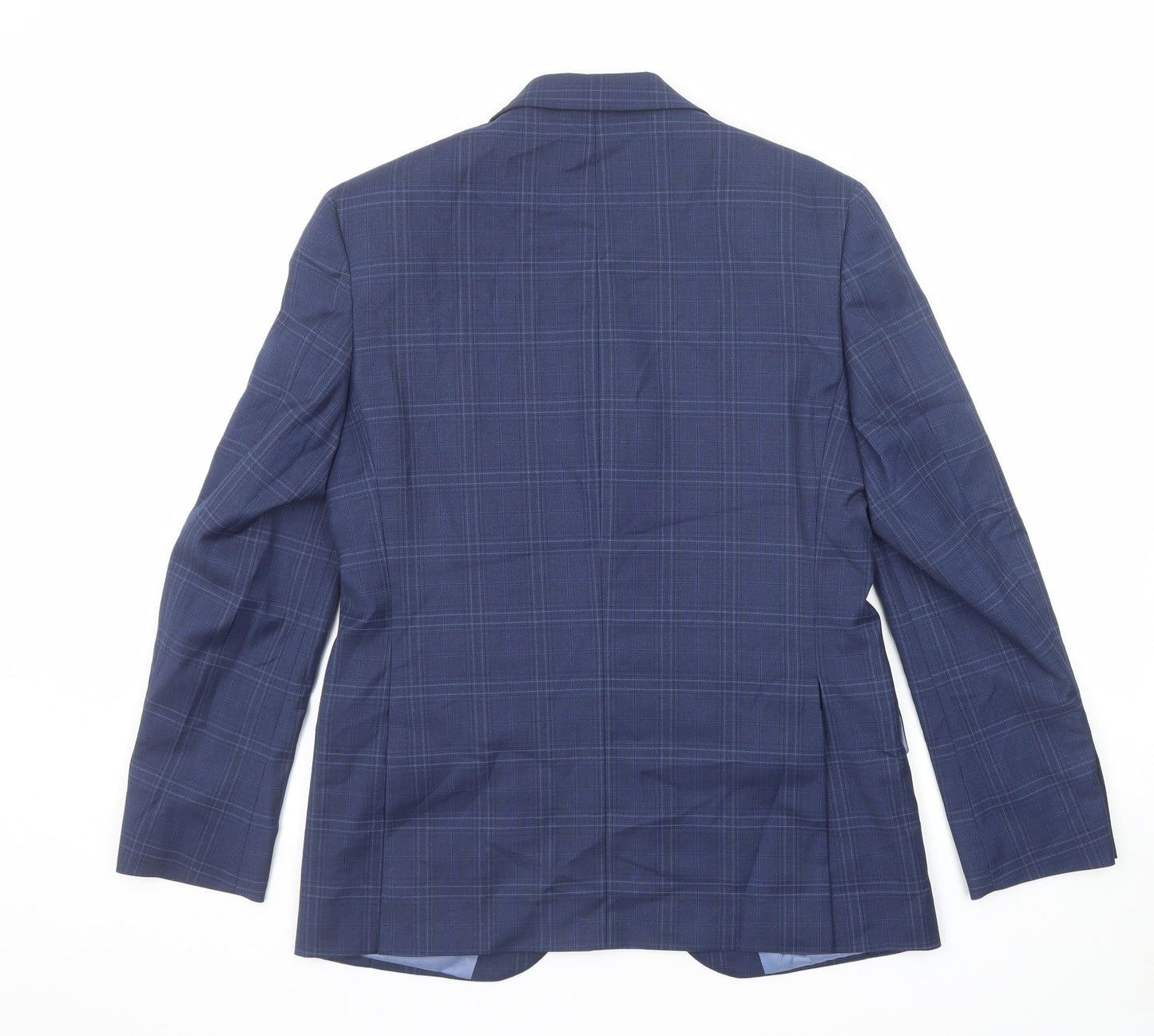Marks and Spencer Mens Blue Plaid Polyester Jacket Suit Jacket Size 38 Regular