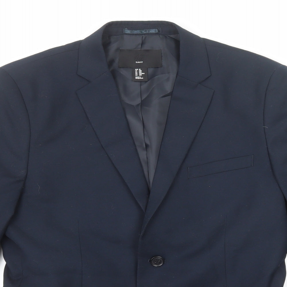 H&M Mens Blue Polyester Jacket Suit Jacket Size 48 Regular