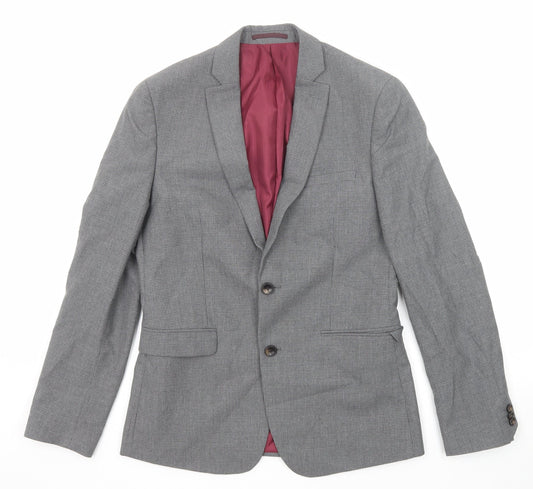 Marks and Spencer Mens Grey Check Polyester Jacket Suit Jacket Size 38 Regular