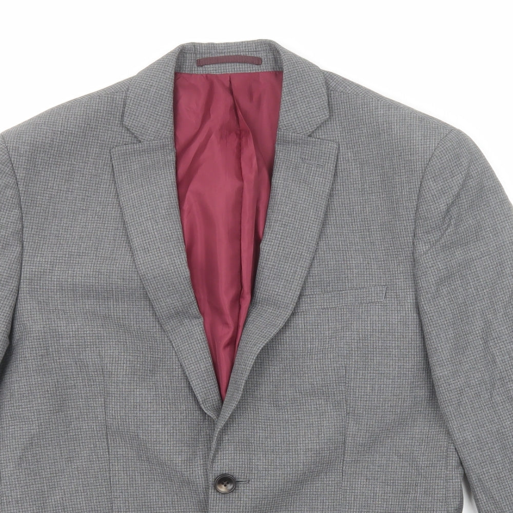 Marks and Spencer Mens Grey Check Polyester Jacket Suit Jacket Size 38 Regular