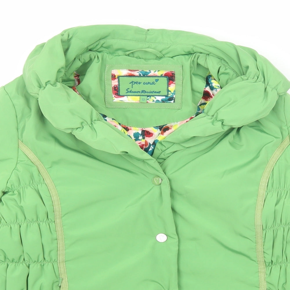 Per Una Womens Green Jacket Size 12 Snap - Ruched Detail