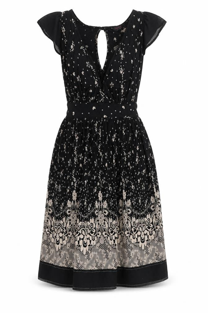 Miss Selfridge Womens Black Geometric Polyester A-Line Size 10 Round Neck Pullover - Open Back