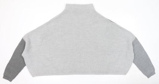 PRETTYLITTLETHING Womens Grey High Neck Acrylic Pullover Jumper Size XL