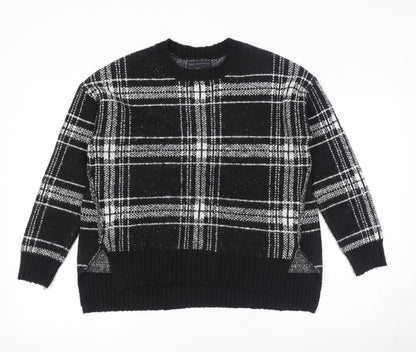 Marks & Spencer Womens Black Round Neck Plaid Acrylic Pullover Jumper Size M