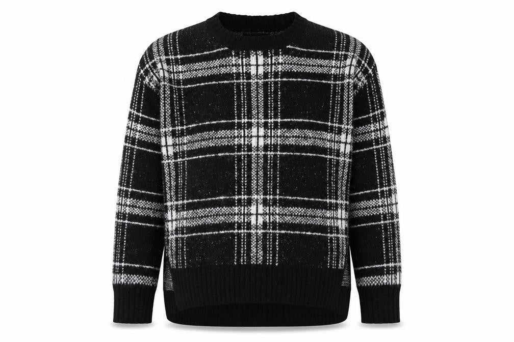 Marks & Spencer Womens Black Round Neck Plaid Acrylic Pullover Jumper Size M