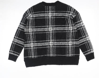Marks & Spencer Womens Black Round Neck Plaid Acrylic Pullover Jumper Size M