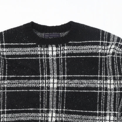 Marks & Spencer Womens Black Round Neck Plaid Acrylic Pullover Jumper Size M