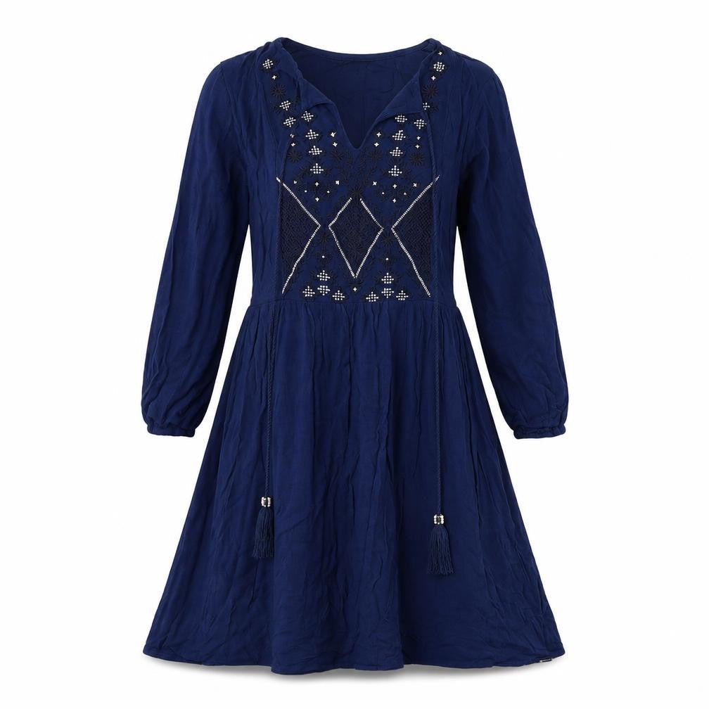 Body & Soul Womens Blue Geometric Viscose A-Line Size S V-Neck Pullover