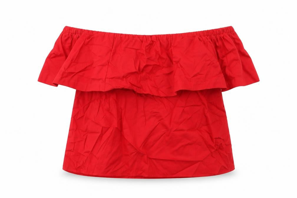 Topshop Womens Red Cotton Basic Blouse Size 10 Off the Shoulder
