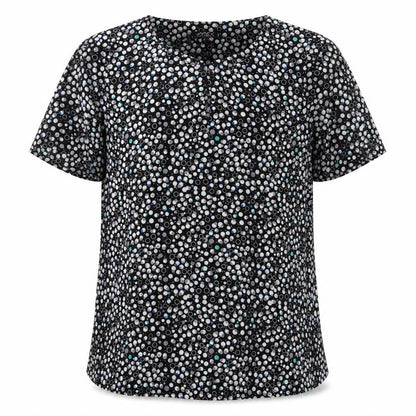 Vortex Womens Black Geometric Polyester Basic T-Shirt Size 12 Round Neck