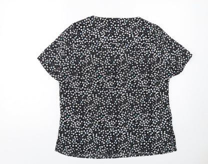Vortex Womens Black Geometric Polyester Basic T-Shirt Size 12 Round Neck