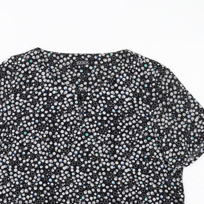 Vortex Womens Black Geometric Polyester Basic T-Shirt Size 12 Round Neck