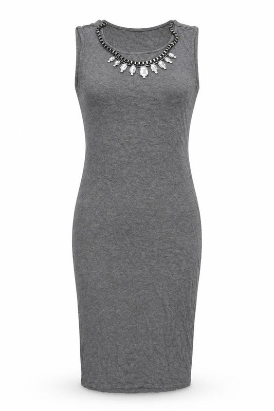 New Look Womens Grey Viscose Shift Size 12 Round Neck Pullover - Chain Detail on Neckline