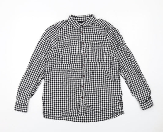 New Look Womens Black Plaid Cotton Basic Button-Up Size 10 Collared