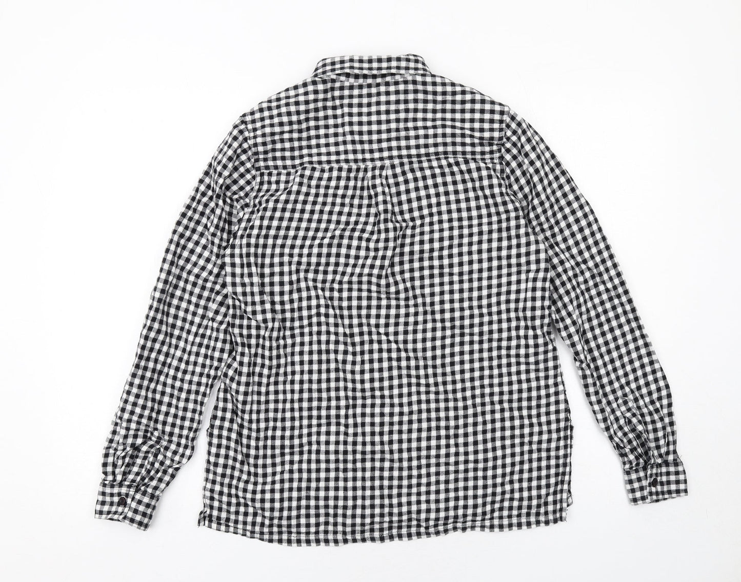 New Look Womens Black Plaid Cotton Basic Button-Up Size 10 Collared