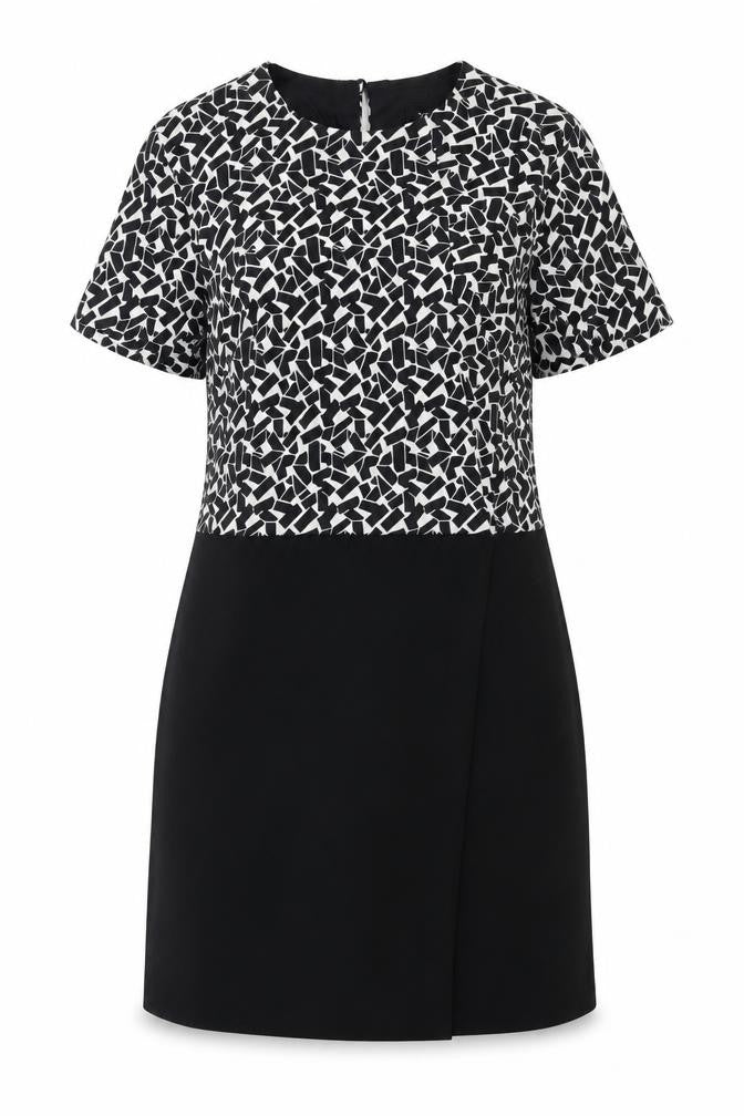 New Look Womens Black Geometric Polyester Shift Size 12 Round Neck Zip