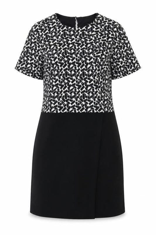 New Look Womens Black Geometric Polyester Shift Size 12 Round Neck Zip