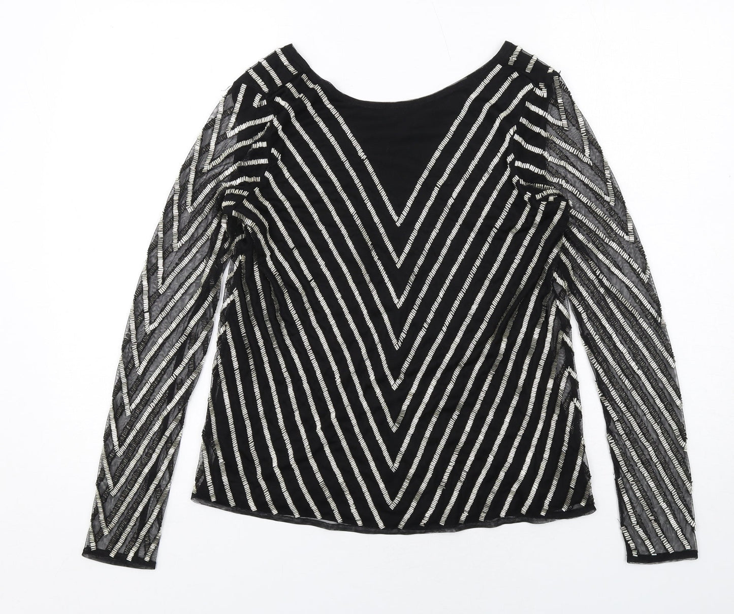 ASOS Womens Black Striped Polyester Basic Blouse Size 8 Boat Neck - Embellished