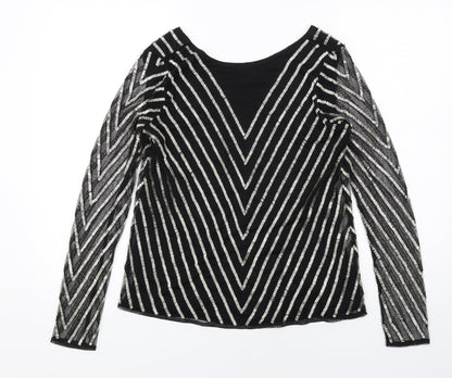 Additional front view of ASOS women’s black striped polyester basic blouse, size UK 8, boat neck - embellished