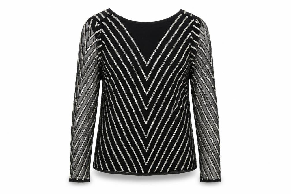 ASOS Womens Black Striped Polyester Basic Blouse Size 8 Boat Neck - Embellished