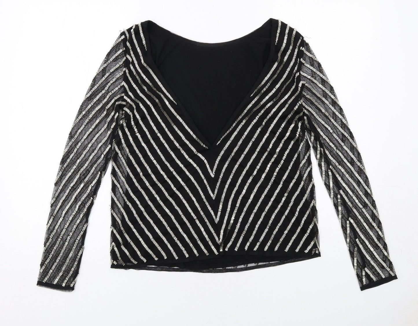 ASOS Womens Black Striped Polyester Basic Blouse Size 8 Boat Neck - Embellished