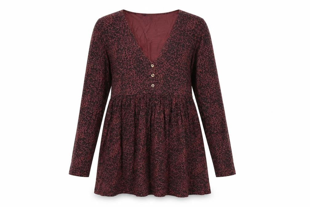 New Look Womens Red Animal Print Viscose Tunic Blouse Size 10 V-Neck - Leopard Print