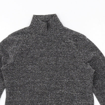 Close-up detail of ASOS women’s grey polyester basic blouse, size UK 8, high neck