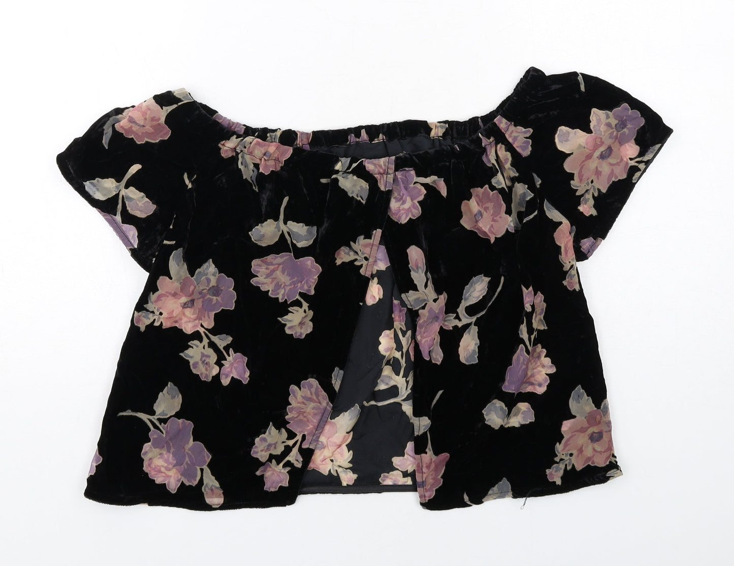 Staring at Stars Womens Black Floral Viscose Basic Blouse Size S Off the Shoulder - Open Back Detail