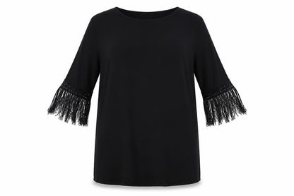 Front view of ASOS women’s black polyester a-line, size UK 10, round neck pullover