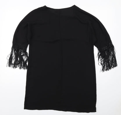 Back view of ASOS women’s black polyester a-line, size UK 10, round neck pullover