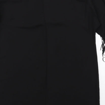 Brand and care label for ASOS women’s black polyester a-line, size UK 10, round neck pullover