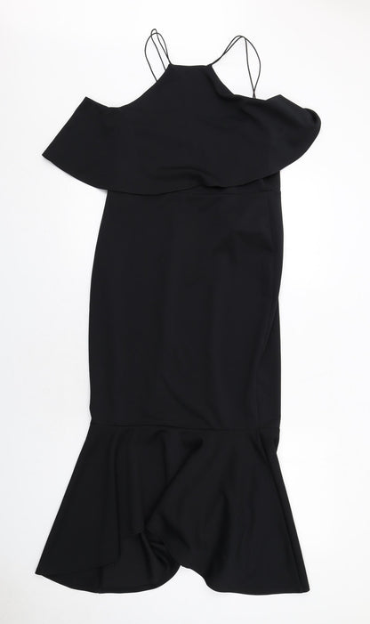 Additional front view of ASOS women’s black polyester mermaid, size UK 14, square neck pullover - cold shoulder