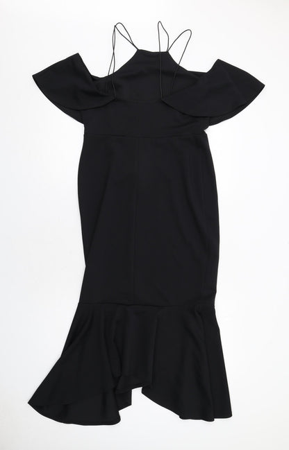 Back view of ASOS women’s black polyester mermaid, size UK 14, square neck pullover - cold shoulder