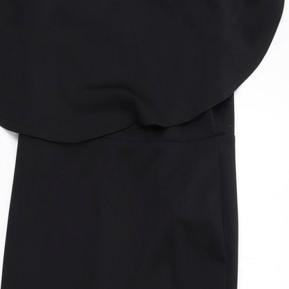 Close-up detail of ASOS women’s black polyester mermaid, size UK 14, square neck pullover - cold shoulder