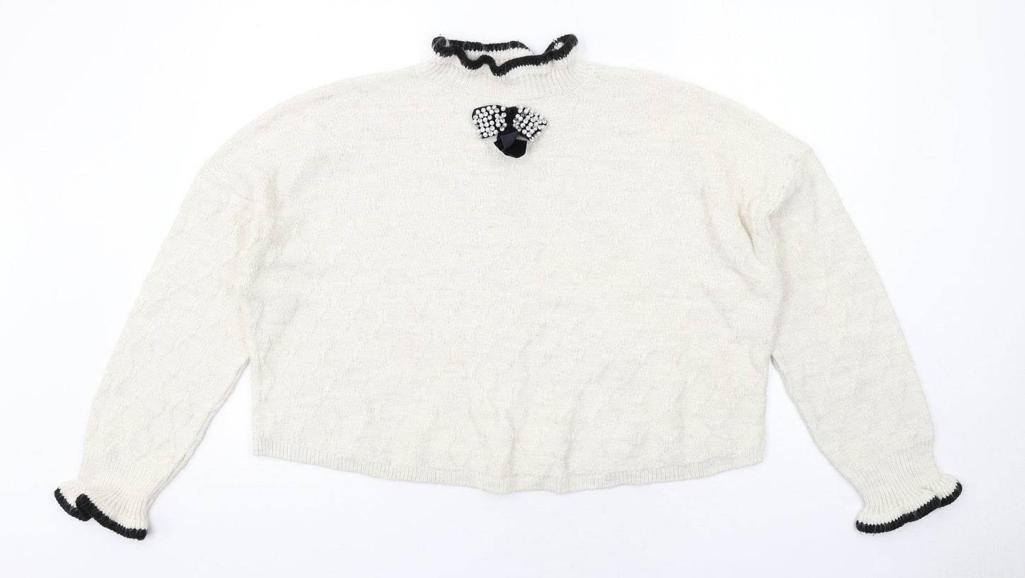 River Island Womens Ivory High Neck Acrylic Pullover Jumper Size L