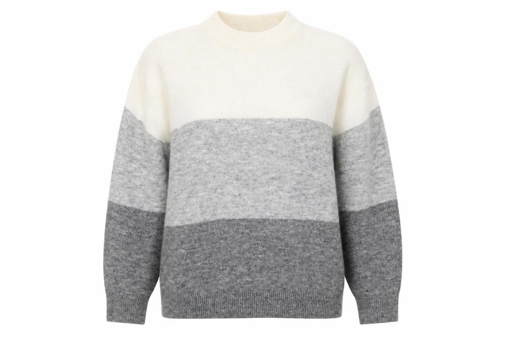H&M Womens Grey High Neck Striped Polyester Pullover Jumper Size M