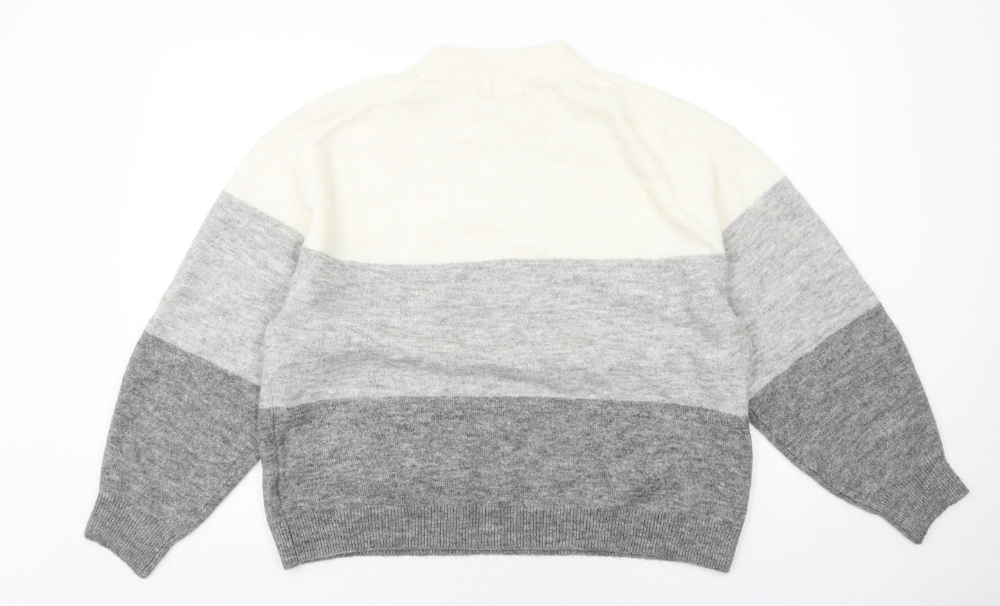 H&M Womens Grey High Neck Striped Polyester Pullover Jumper Size M