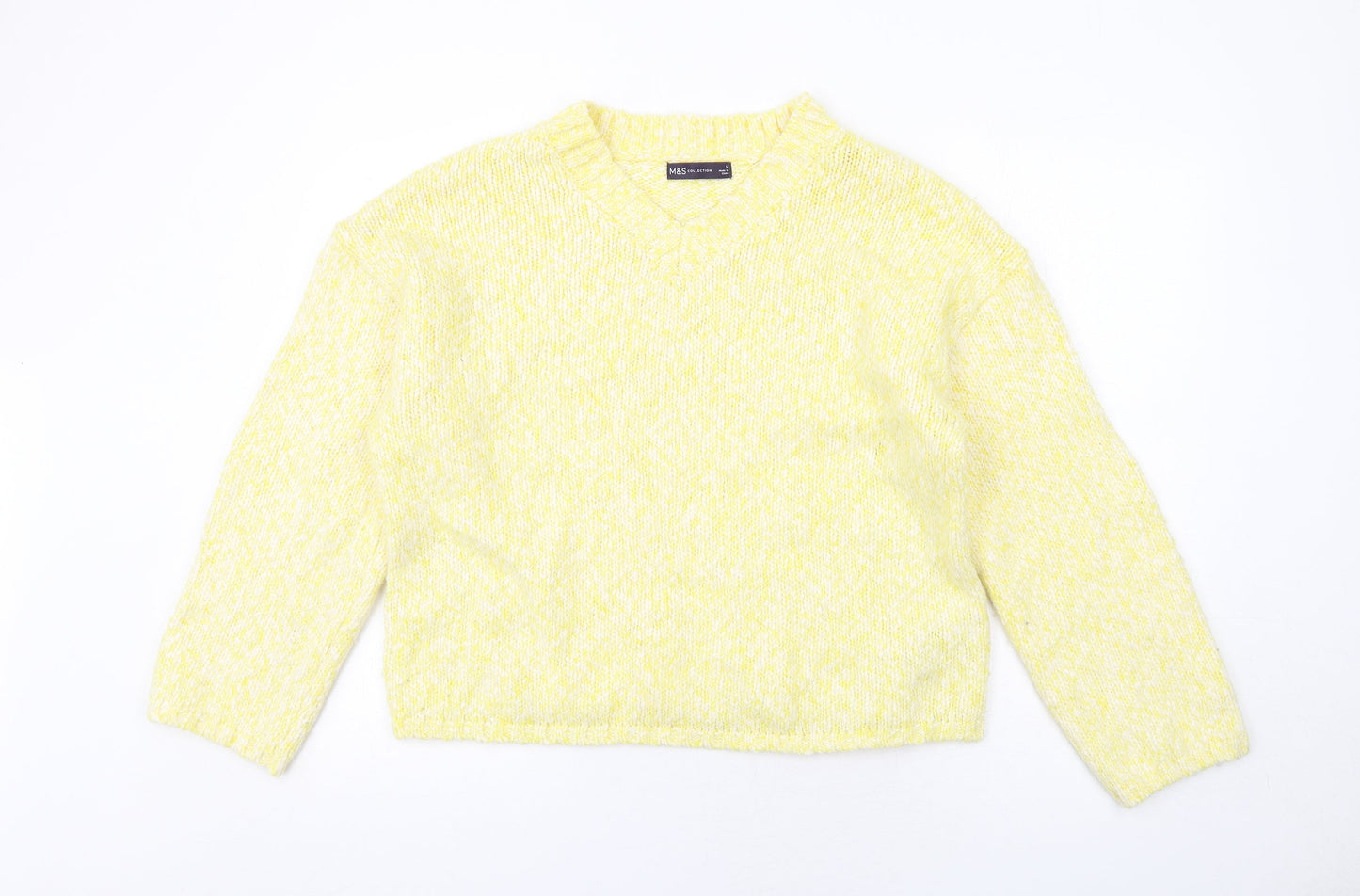 Marks and Spencer Womens Yellow V-Neck Polyester Pullover Jumper Size L