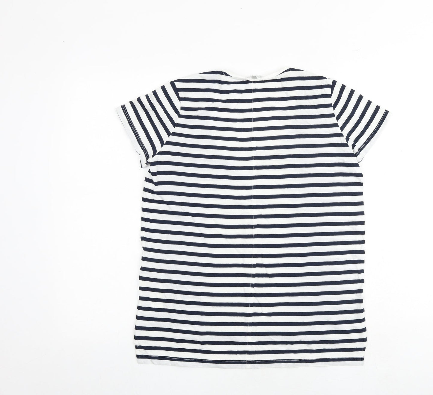 Zara Womens White Striped 100% Cotton Basic T-Shirt Size S V-Neck
