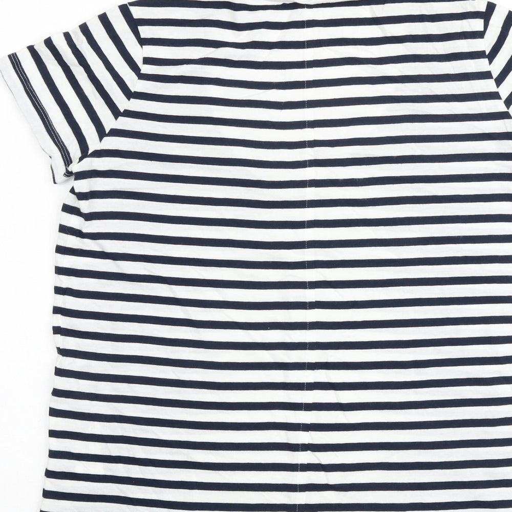Zara Womens White Striped 100% Cotton Basic T-Shirt Size S V-Neck