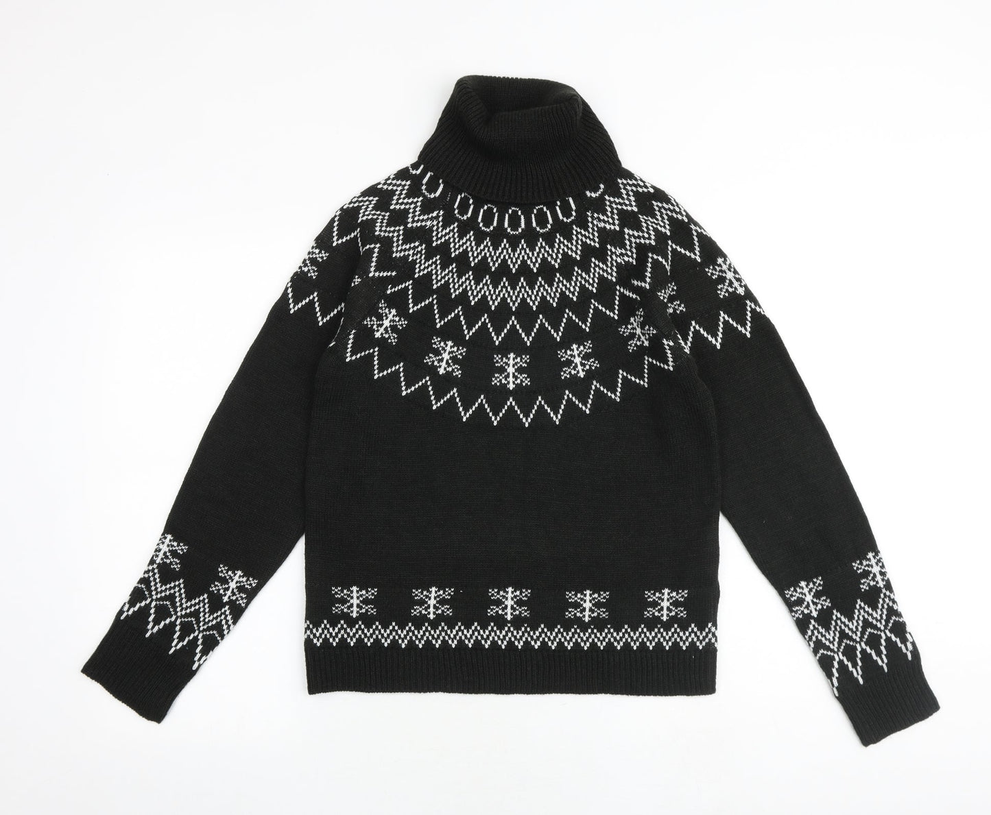 Missguided Womens Black Roll Neck Fair Isle Acrylic Pullover Jumper Size 6 - Size 6-8