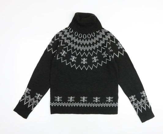Missguided Womens Black Roll Neck Fair Isle Acrylic Pullover Jumper Size 6 - Size 6-8