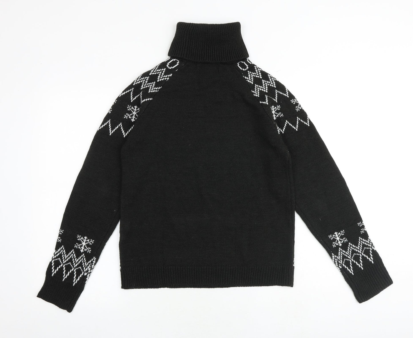 Missguided Womens Black Roll Neck Fair Isle Acrylic Pullover Jumper Size 6 - Size 6-8