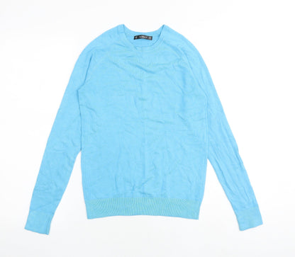 Additional front view of Dunnes women’s blue round neck viscose jumper, size S