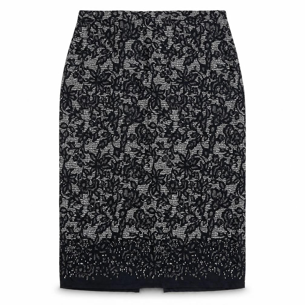 Savoir Womens Black Floral Polyester Straight & Pencil Skirt Size 42 in Zip